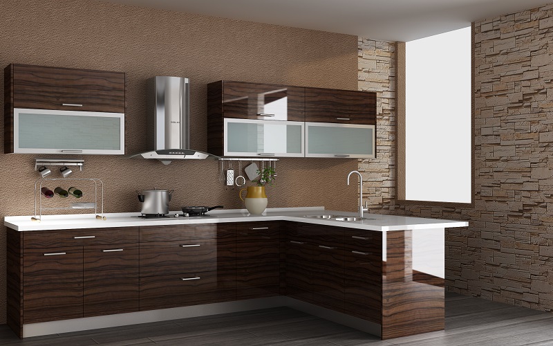Modern Kitchen UV finished cabinet GoldenHome Cabinetry Affordable Luxury